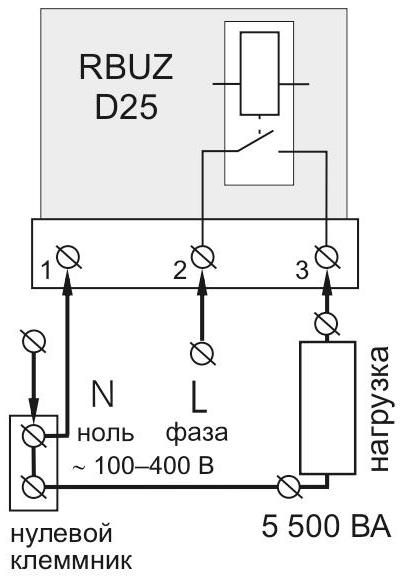 Упрощенная внутренняя схема и схема подключения RBUZ D25